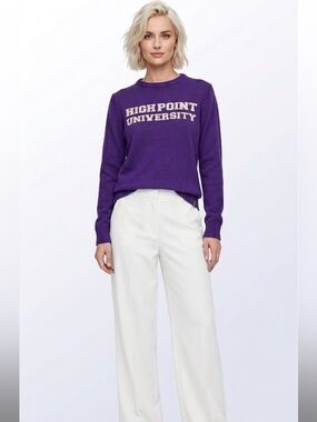 High Point University Purple Crewneck Oversized Knit Sweater Size Medium Cotton